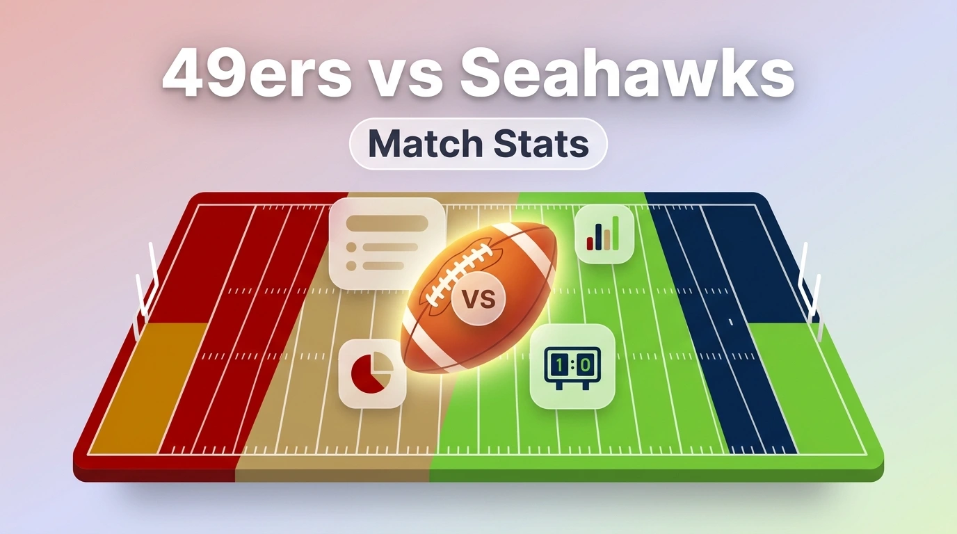 49ers vs Seahawks stats featured image with football, scoreboard and bar graph design