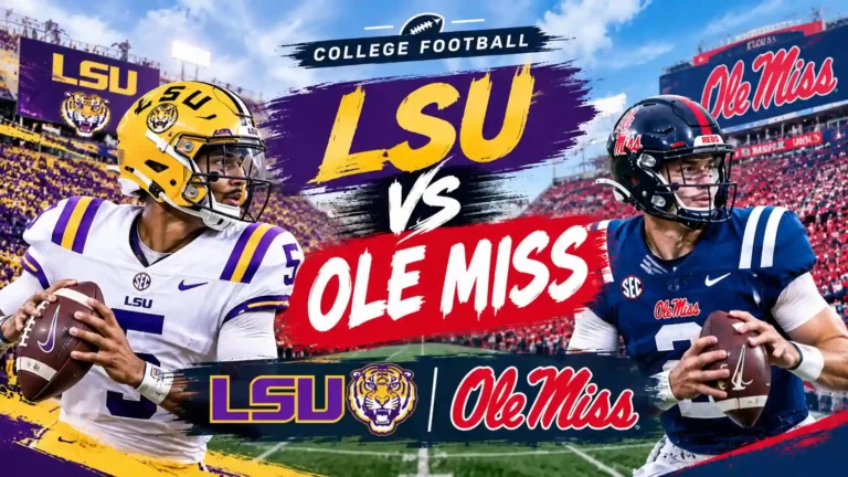 LSU vs Ole Miss college football matchup graphic